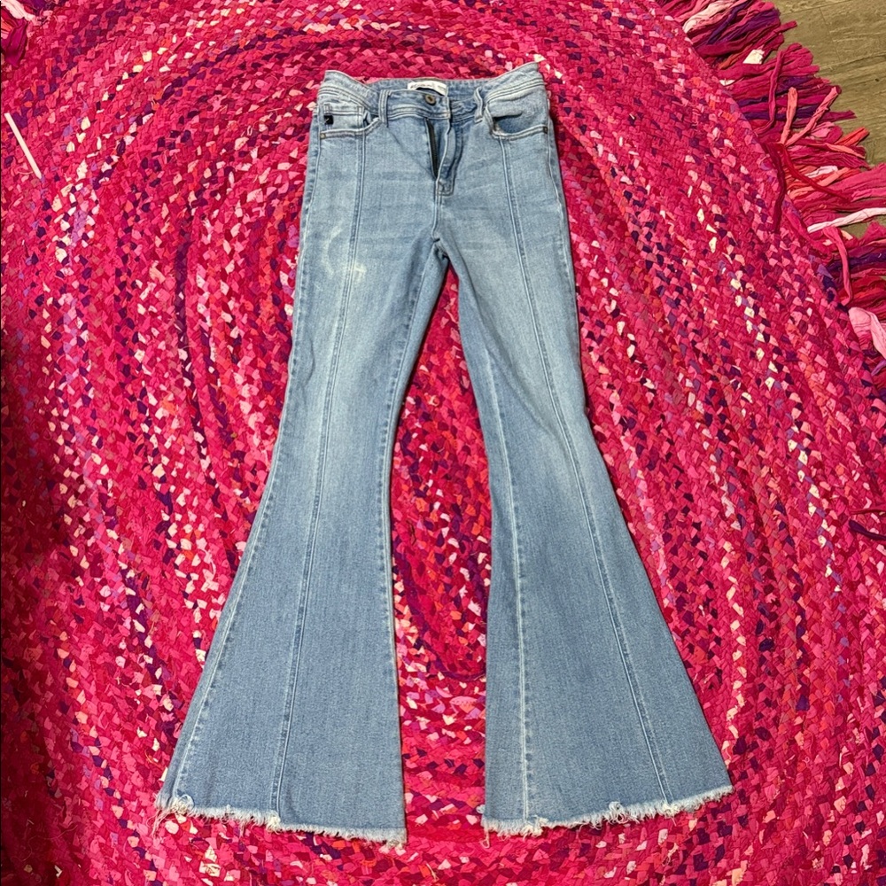 KanCan Light Blue Flare Jeans with Frayed Hem